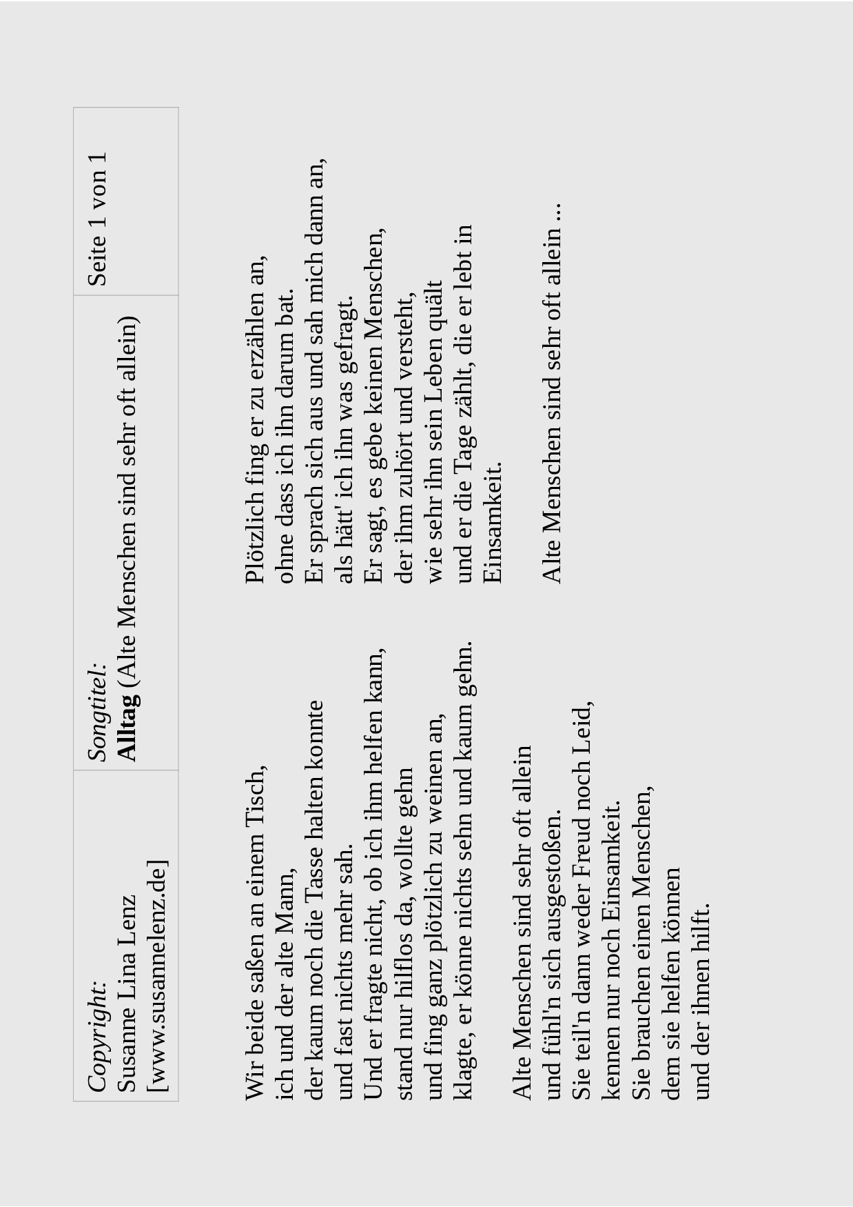 Songtext Alltag von Susanne Lenz