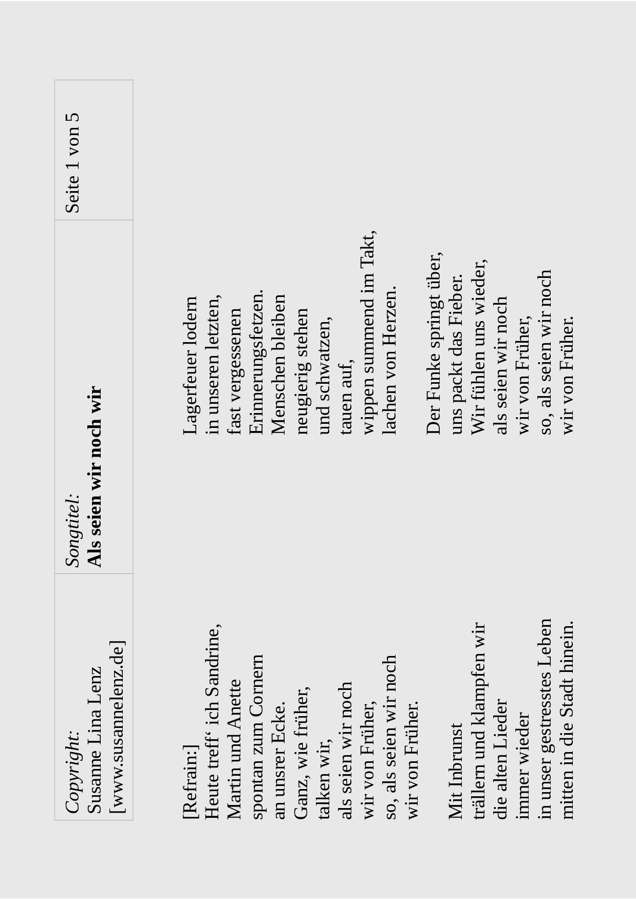 Songtext Als seien wir noch wir von Susanne Lenz