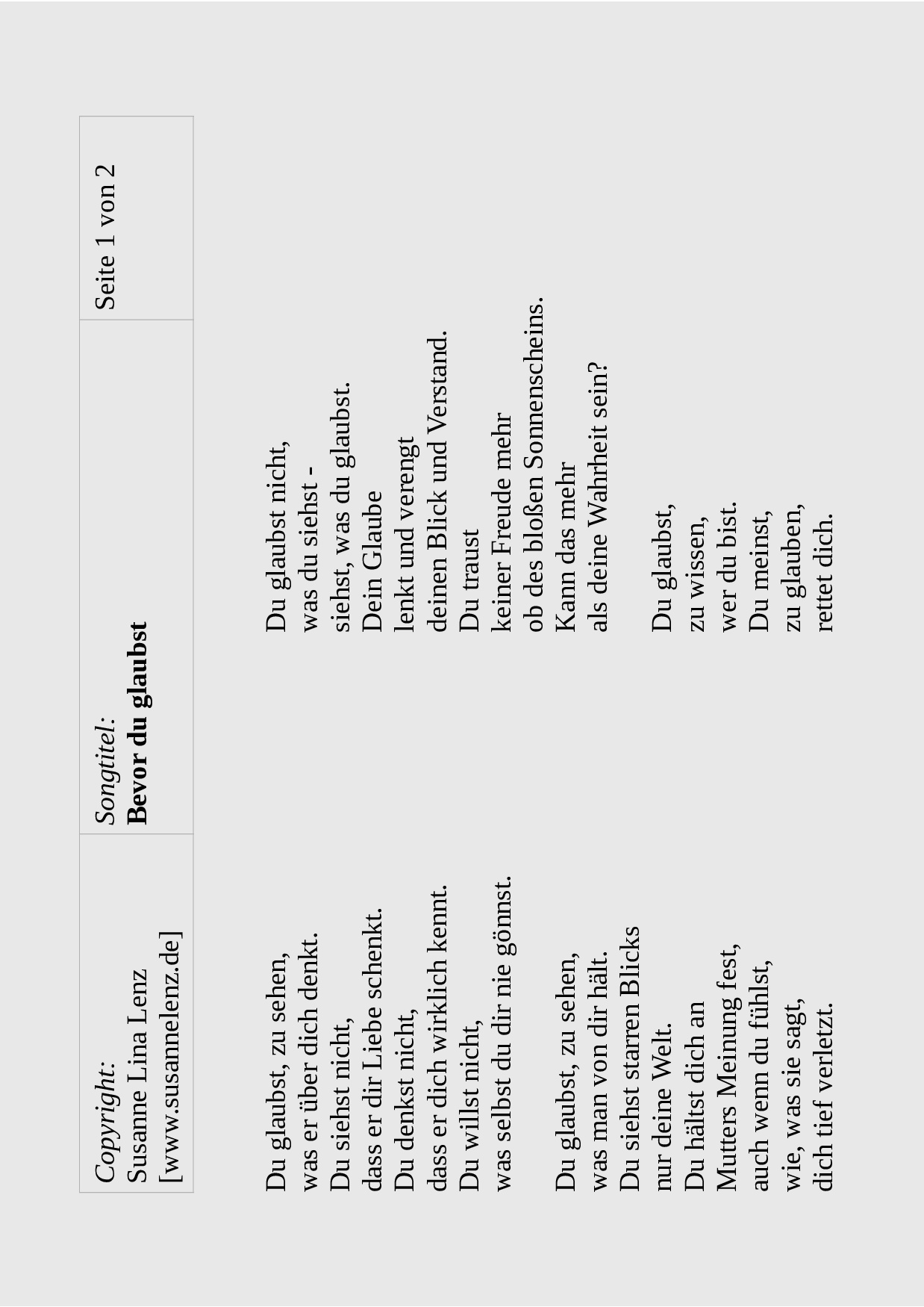 Songtext Songtitel von Susanne Lenz