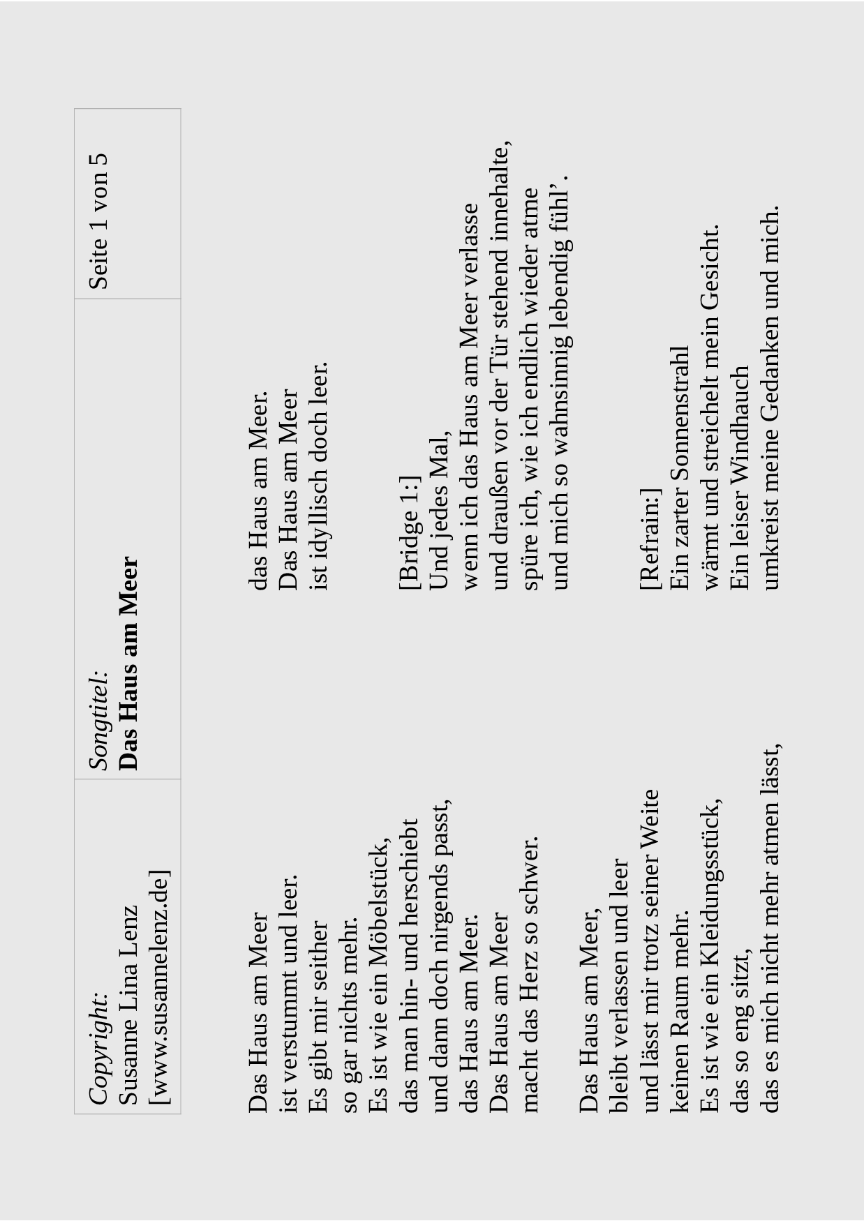 Songtext Das Haus am Meer von Susanne Lenz