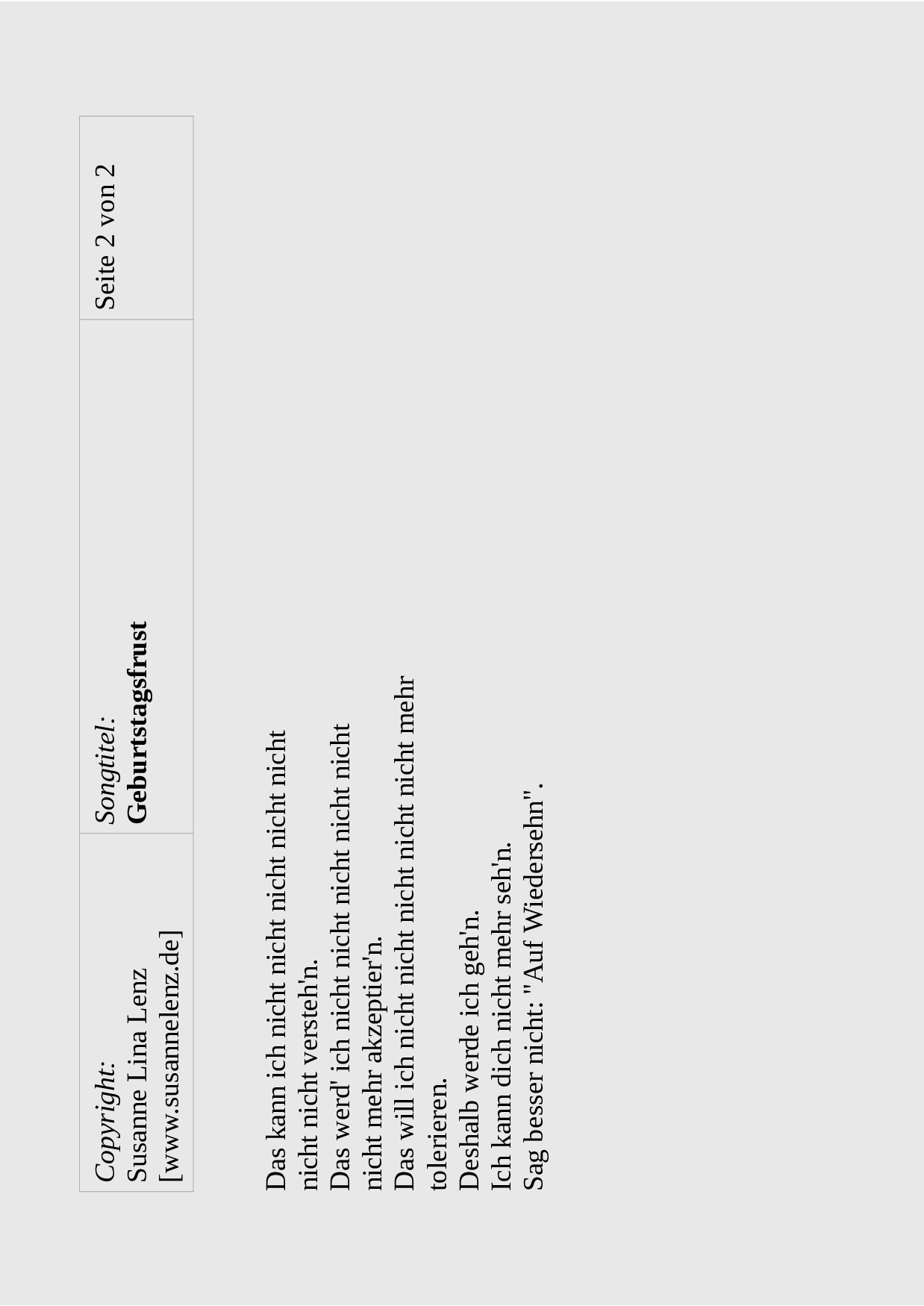 Songtext Geburtstagsfrust von Susanne Lenz