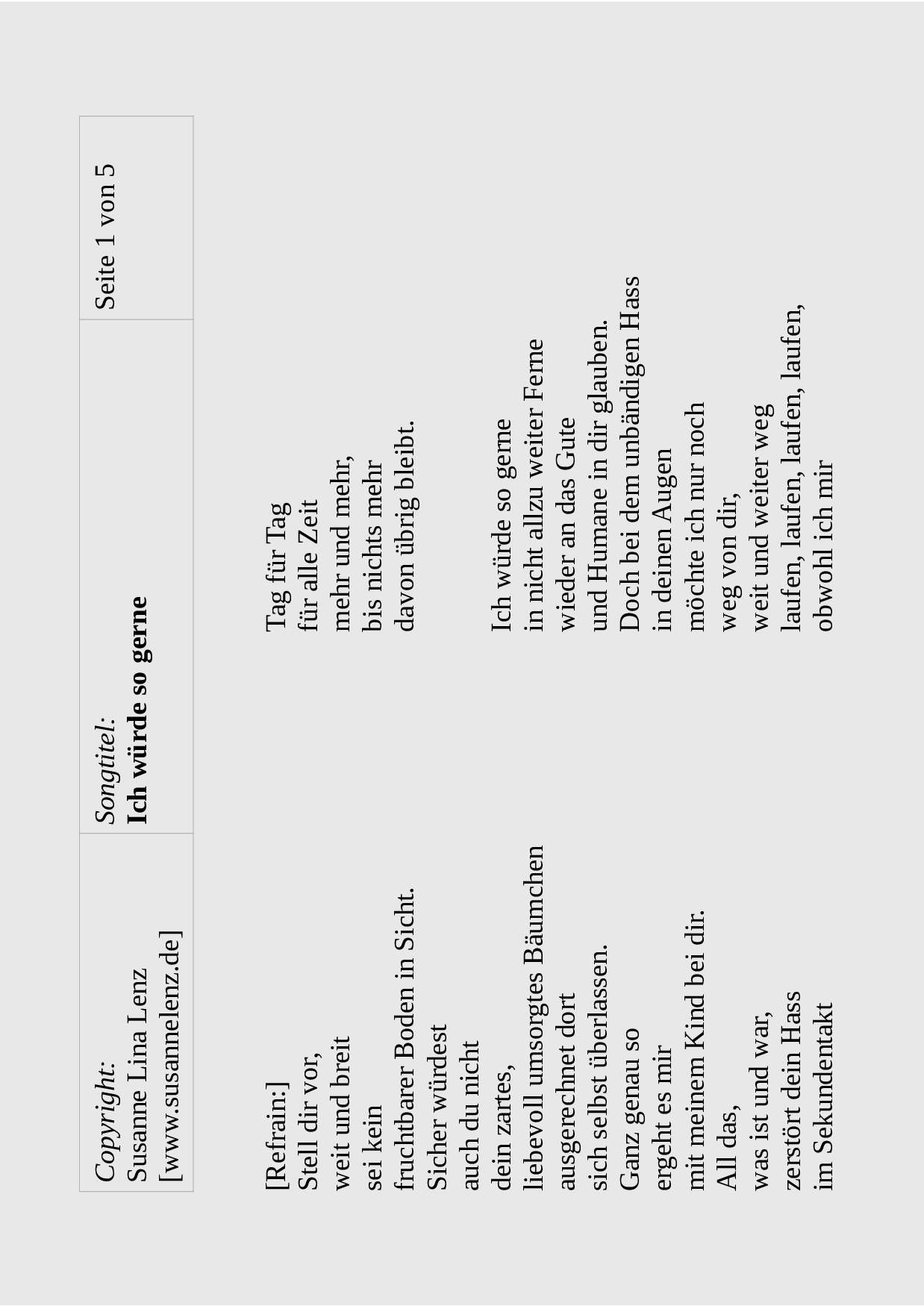 Songtext Ich wuerde so gerne von Susanne Lenz