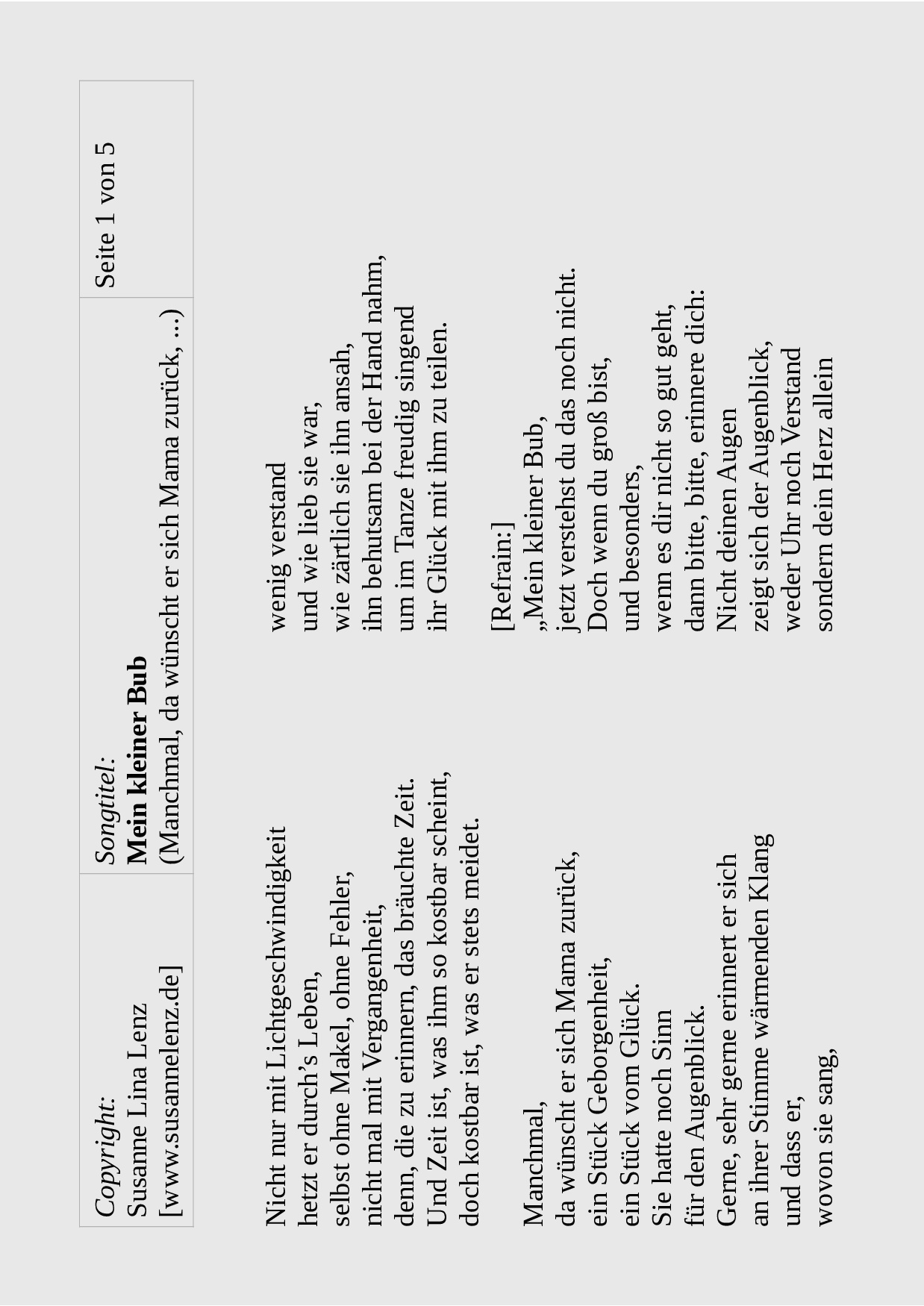 Songtext Mein kleiner Bub von Susanne Lenz