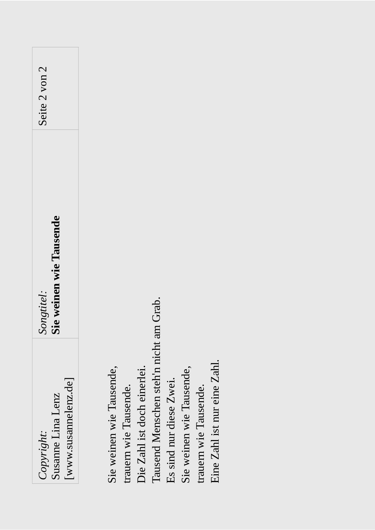 Songtext Sie weinen wie Tausende von Susanne Lenz